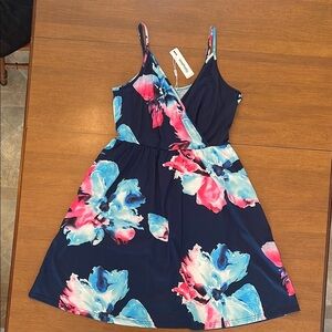 NWT Blue and Pink Wrap Dress, Women’s L, Minidress Sundress